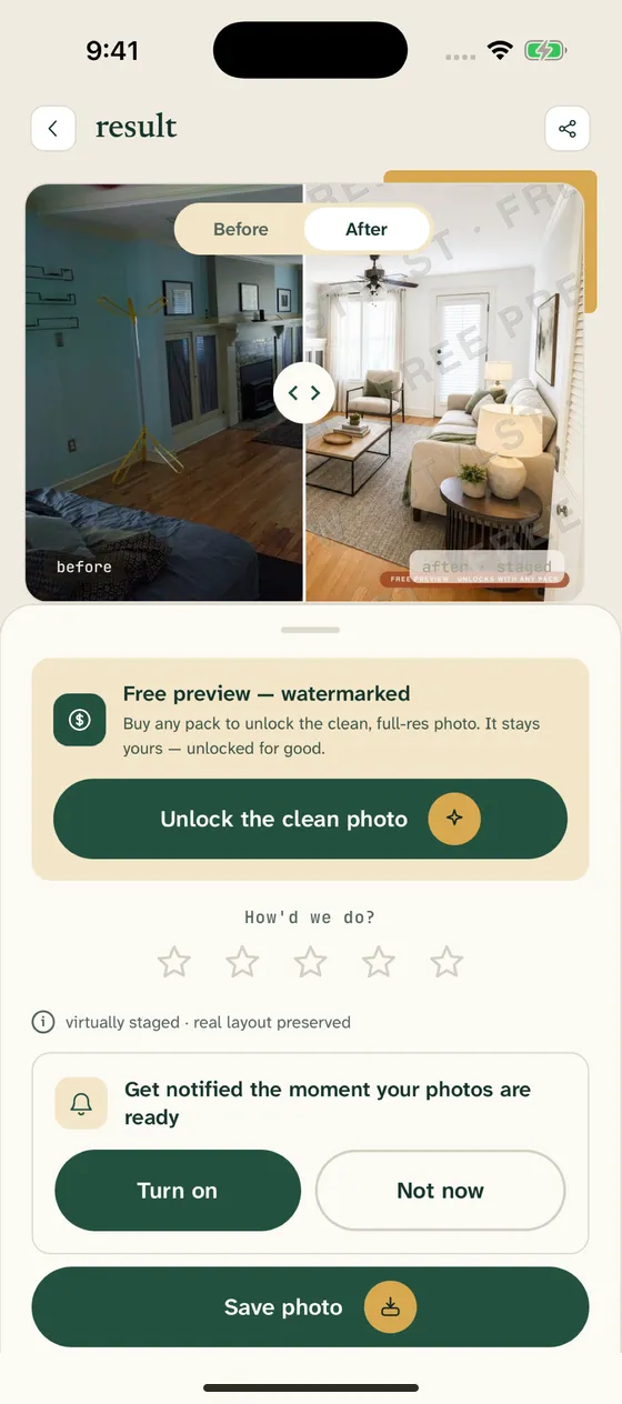 Finished before-and-after result in the Stylst mobile app