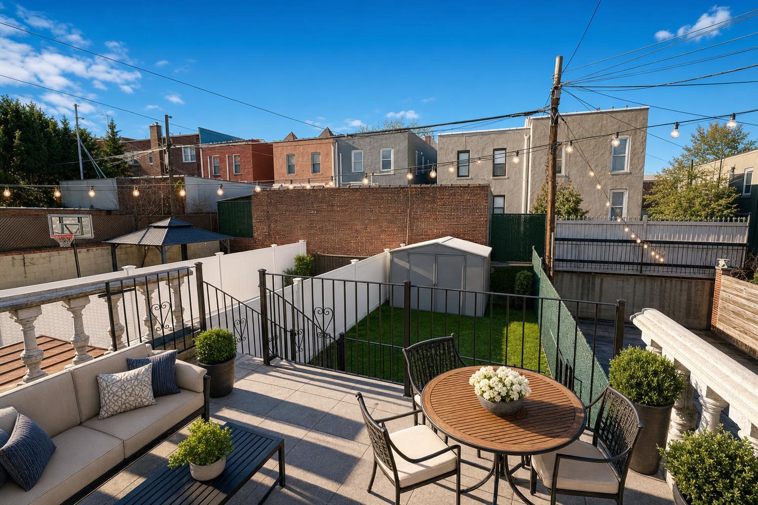 A backyard virtually staged with outdoor furniture