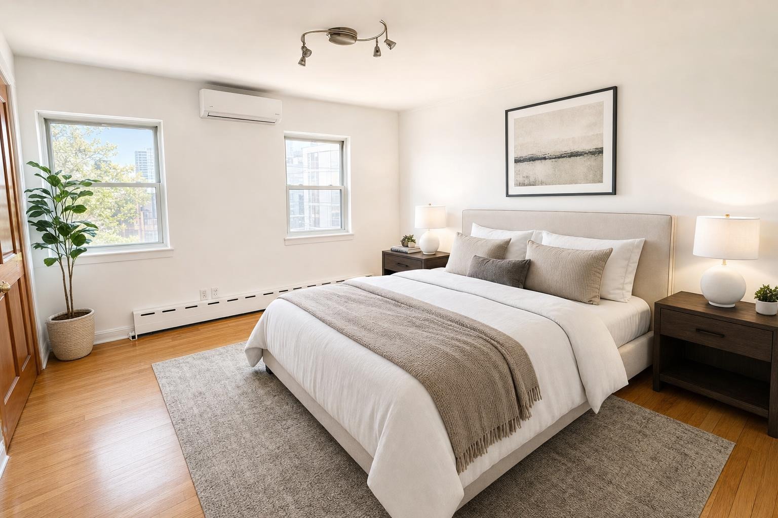 A bedroom virtually staged for a listing